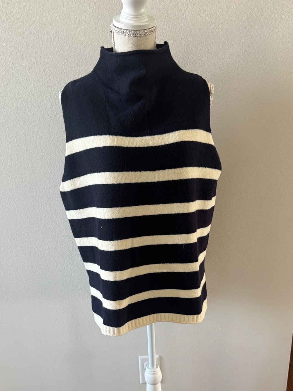 NWT Mustard Seed Navy Natural Striped Mock Neck Sweater size  M